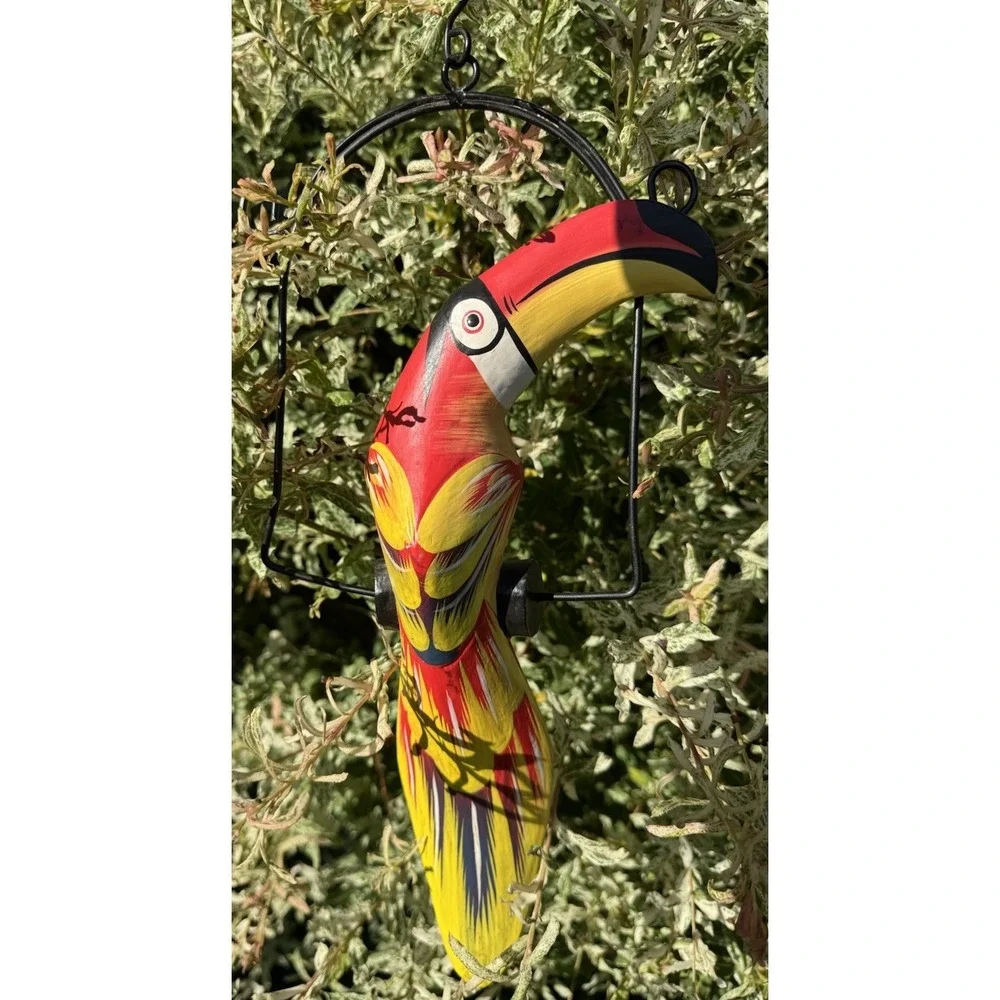 Red Toucan Yellow HANGING Talavara Jungle WOOD Tropical HAND CARVED PAINTED VTG